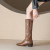 Stern gleiche V-Ausschnitt Western-Cowboystiefel dicker Absatz bestickte Ritterstiefel Retro große Größe Damenstiefel 41-43 dick mm