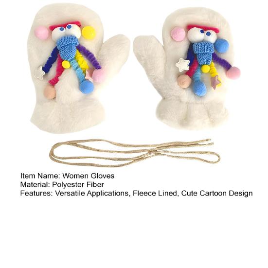 Winter Fuzzy Gloves Women Cartoon Warm Gloves Cute Thickened Fleece Lined Gloves for Indoor Outdoor Exercise Driving