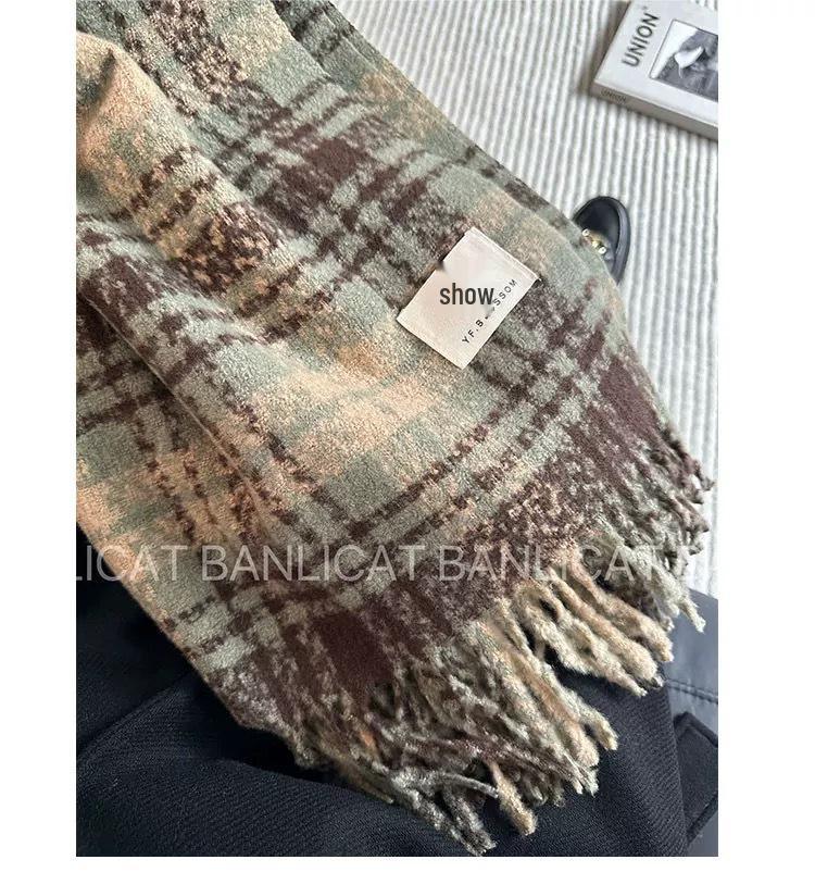 Korean Style Plaid Thickened Winter Shawl Scarf for Women