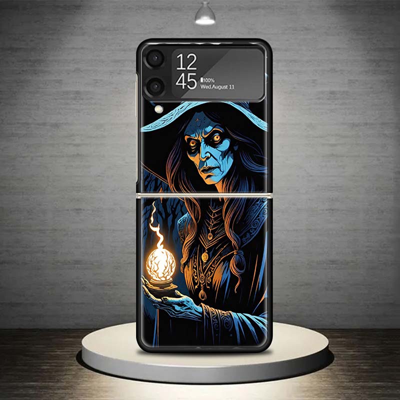 Halloween Moon Witch Horror Phone Case For Samsung Galaxy Z Flip 7 6 5 4 3 5G Shockproof Cover Z Flip7 Flip6 ZFlip5 Flip3 Flip4