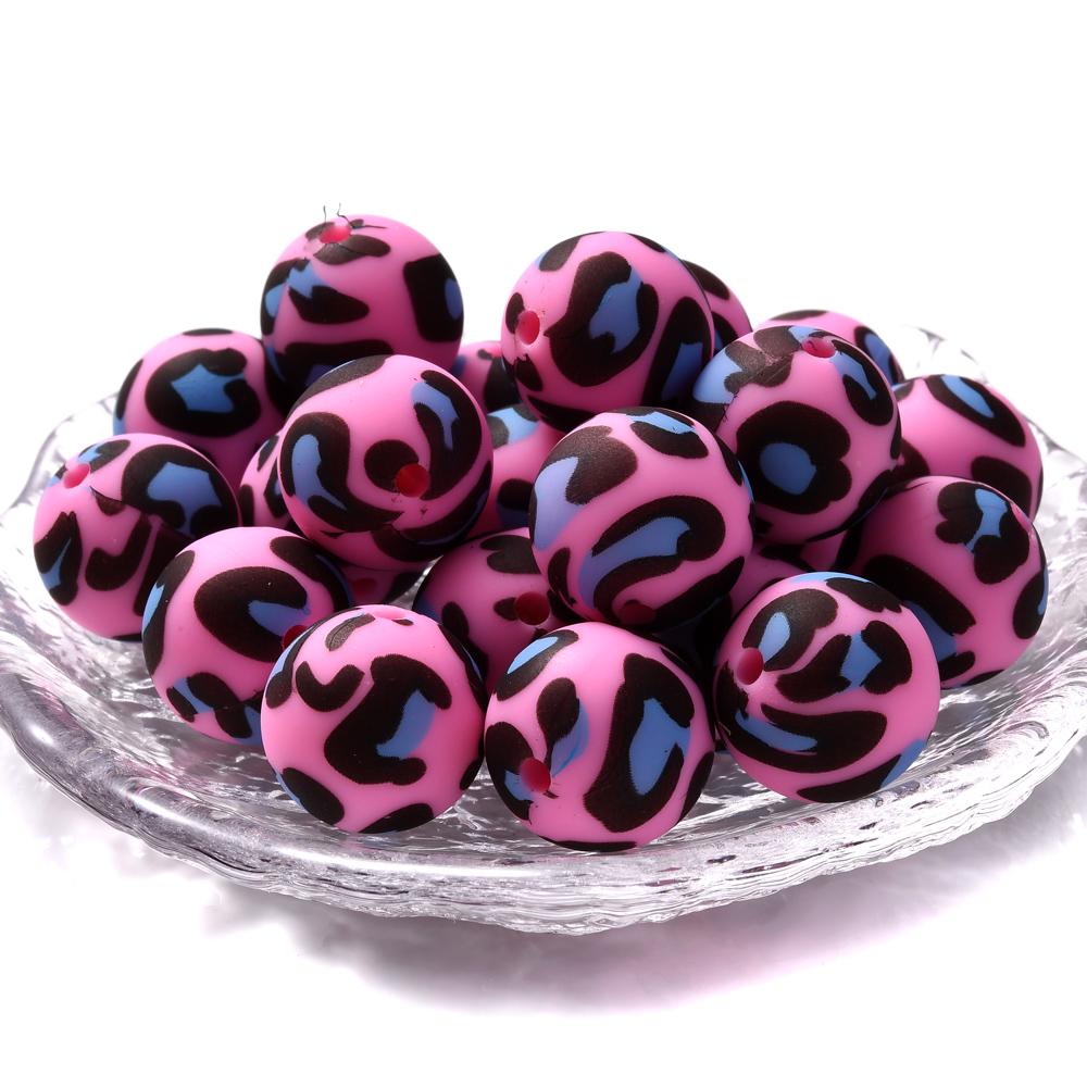 15mm 10Pcs Printed Silicone Beads Chewing Bead DIY Charms Newborn Nursing Accessories Necklace Pacifier Chain Teething Toy
