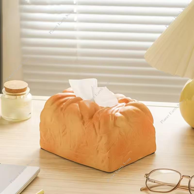 Simulation Bread Tissue Box Butter Toast Shape Paper Storage Box Home Office Drawer Napkin Box Cute Car Tissue Box