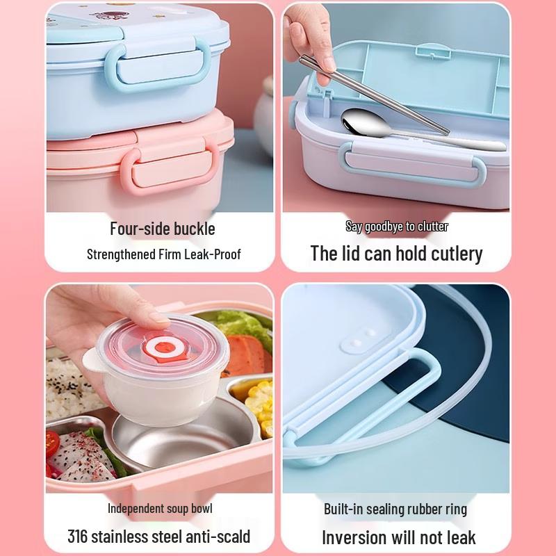 Dětský nerezový 316 4přihrádkový izolovaný svačinový box