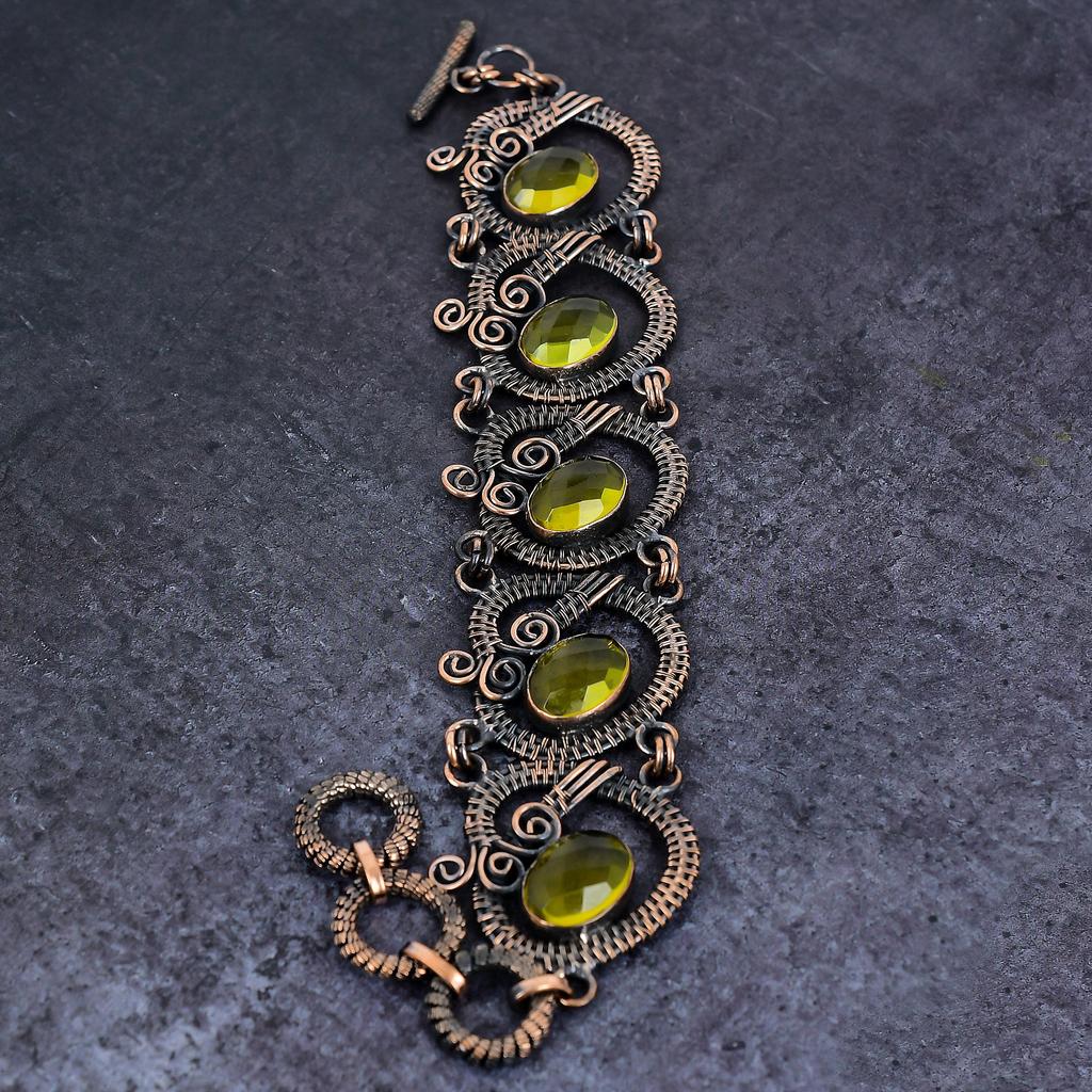 Natural Citrine Gemstone Handmade Copper Wire Wrap Bracelet 7-8" B2V59