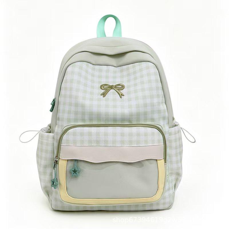 Schoolbag new high-value casual backpack cute plaid bow backpack primary school students daily class travel schoolbag