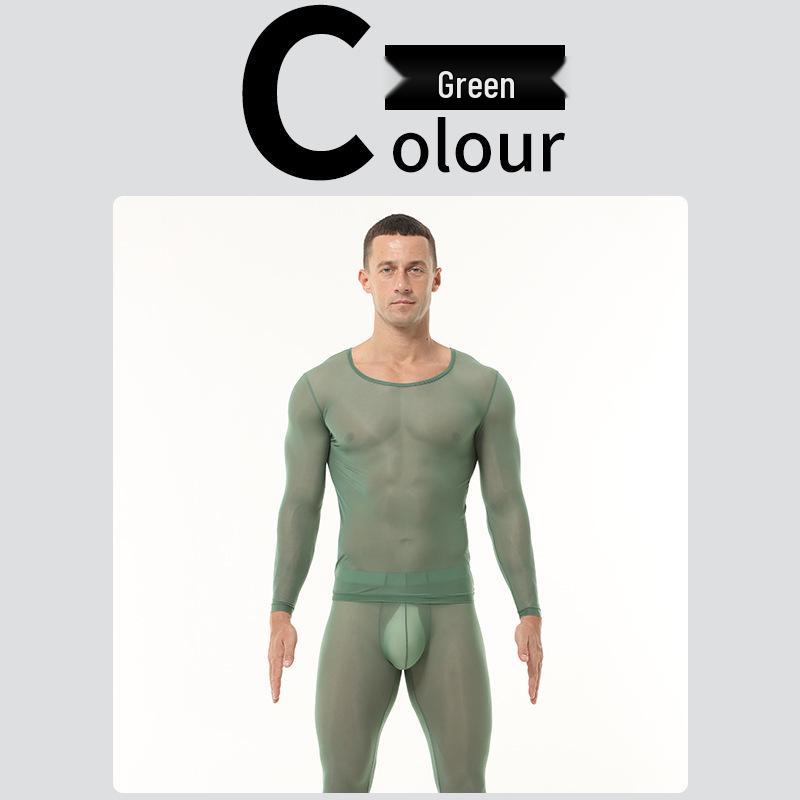 Men's Sheer Ice Silk Underwear Set - Sexy, Tight-Fitting, See-Through Fitness Base Layer