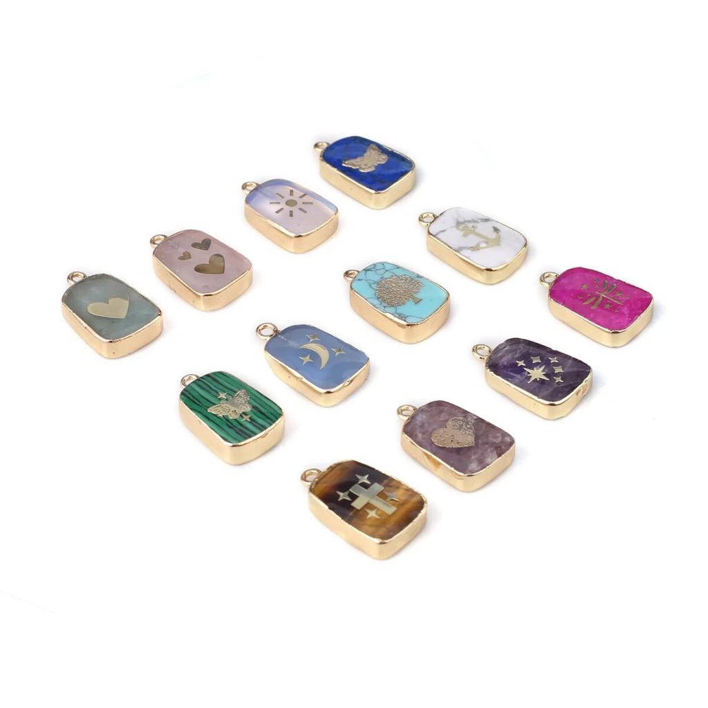 2Pcs Small Pendant Natrual Stone Rose Quartz/Malachite Cartoon Pendant For Jewelry Making DIY Earrings Bracelet Accessory