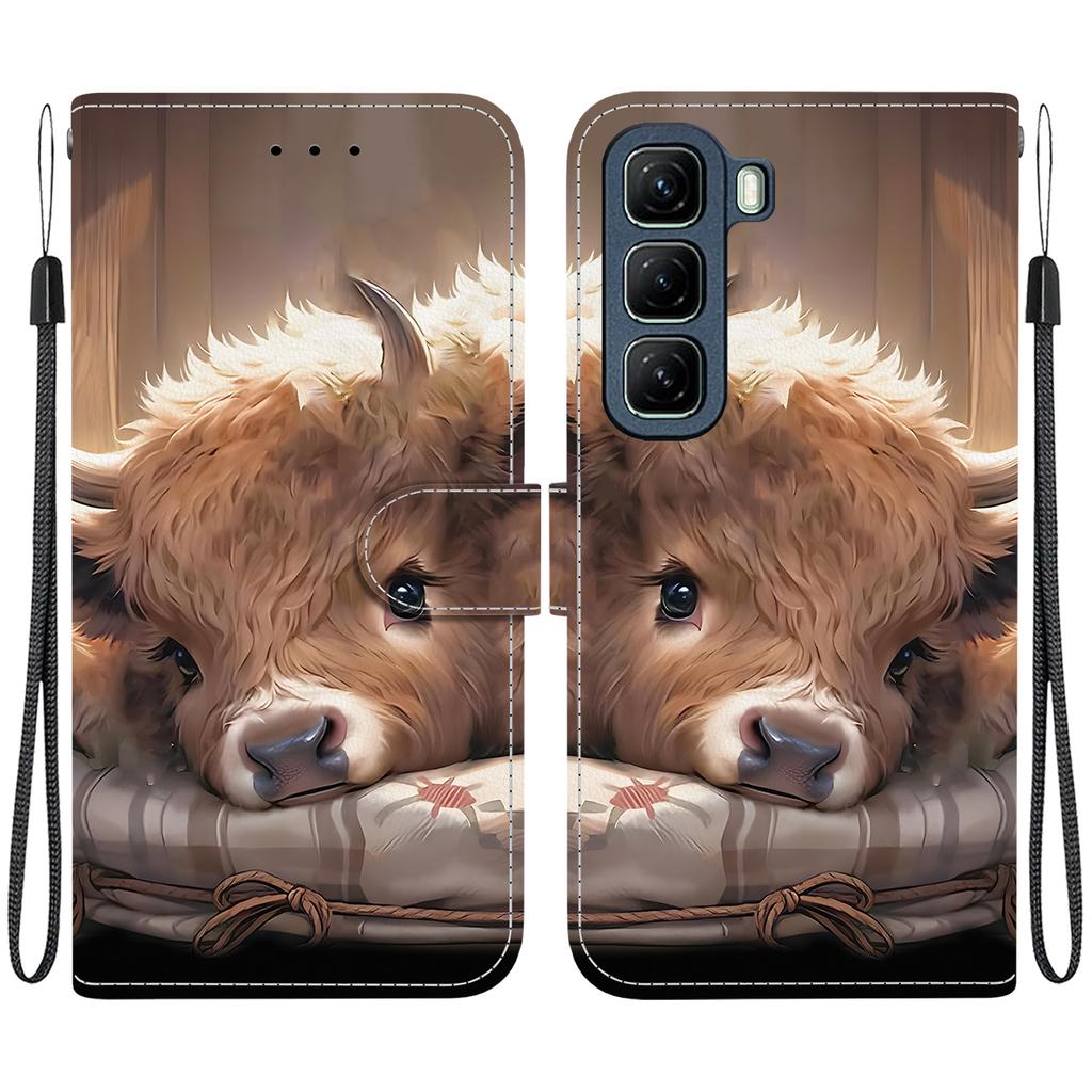 Handmade PU Leather Flip Case for Infinix Hot 50 4G (X6882, X6882B) Anti-Slip Shockproof Cover with Wrist Strap & Heart/Rose Cat Designs