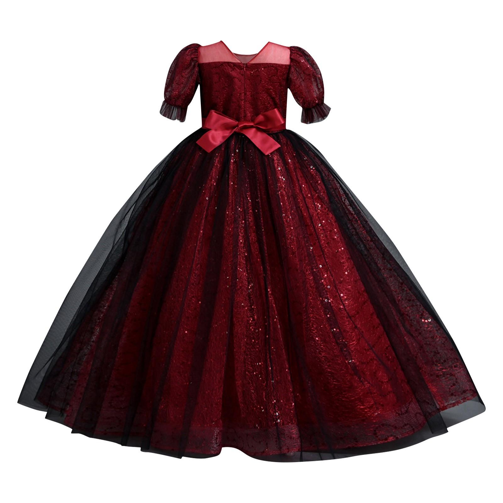 

Детские платья, стильные платья принцесс, юбки с пайетками, костюмы для выступлений для детей среднего и старшего возрастаЮбки для девочек 130 винный