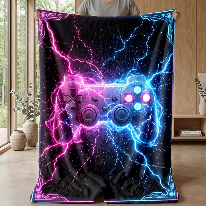 Neon Gaming Controller Theme blanket Lightweight Warm Flannel Blanket Decorative Throw Blanket for Home Decoration