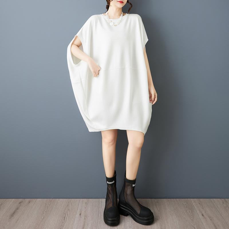 

DIMANAF 2025 Women Plus Size Summer Dress Casual Dress Basic Vintage Batwing Sleeve Loose Long Dress One Size белый