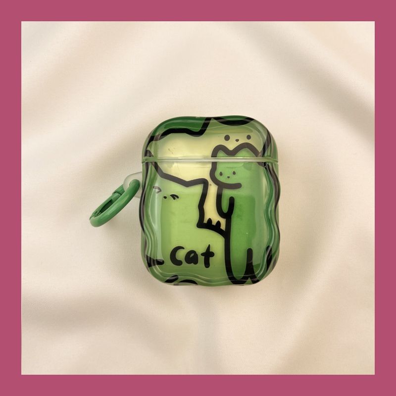 

Чехол для Airpod3 для Apple Pro Чехол для наушников Второе поколение Беспроводной Bluetooth 1 Третье поколение Aipods2 Поколение Airpodpro Четвертое поколение 5 AirPods 4 [Green line cat] send Hook