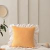 Solid Color Velvet Pillow Covers Minimalist Lace Trim Cushion Cases Elegant Ruffled Throw Pillowcase Plush Sofa Cushion Covers