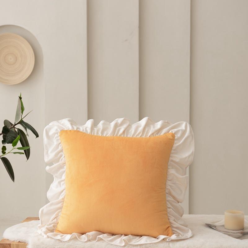Solid Color Velvet Pillow Covers Minimalist Lace Trim Cushion Cases Elegant Ruffled Throw Pillowcase Plush Sofa Cushion Covers