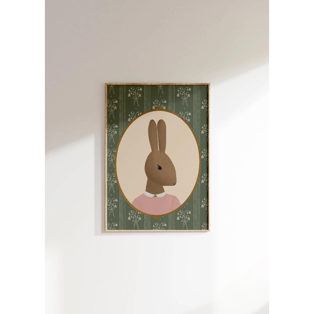 Vintage Aesthetic Nursery Abstract Wall Art Animal Portrait Bunny Print Cute Rabbit Canvas Painting Kids Room Home Decor