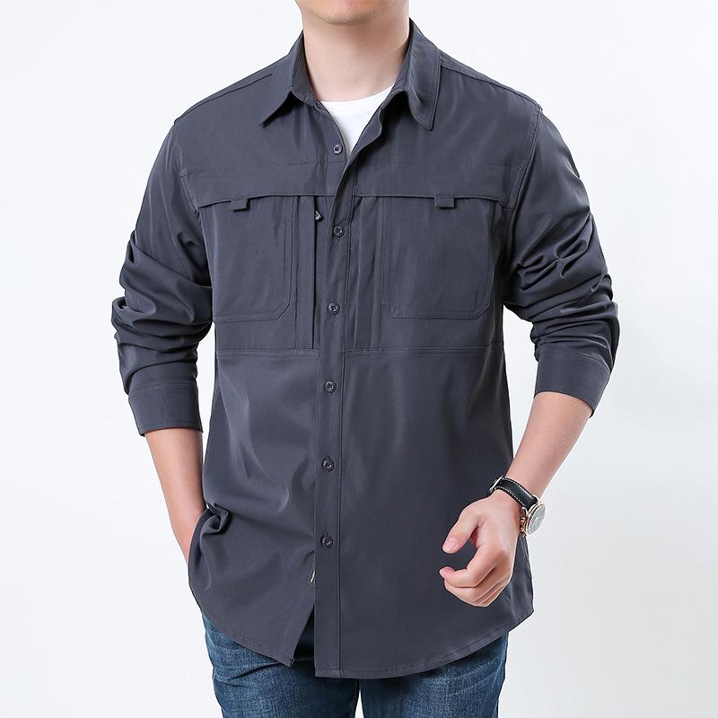 Men's Outdoor Quick Dry Tactical Shirt - Long Sleeve, Breathable, Elastic, Multi-Pocket