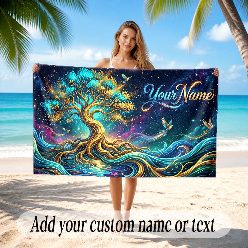 Tree of Life Theme Beach Towel Personalized Custom Name & Text Soft Quick Dry Beach Towel for Swimming Travel