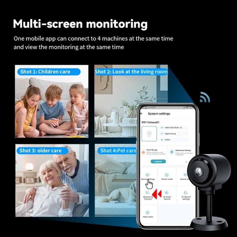 C1 Mini Camera Feature Night Viewing and Easy Installation Stand for Security Monitoring Home or Work Black