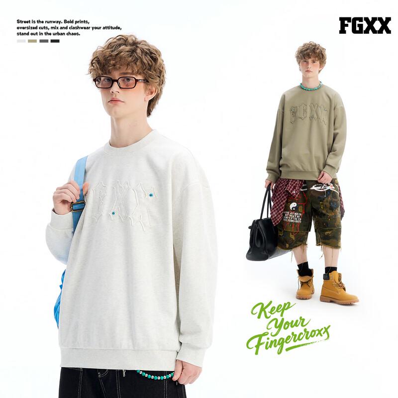 fingercroxxit Men's Loose Fit Patch Letter Sweatshirt