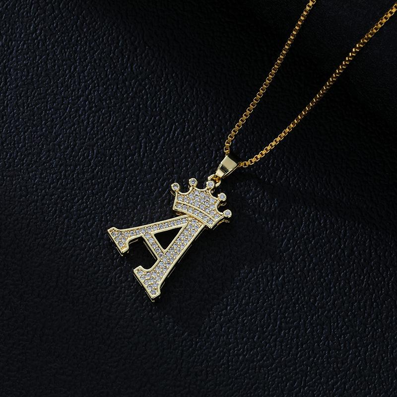 Fashion High-End Crown Letter Necklace Women'S Zircon Pendant Niche Stainless Steel Hip-Hop Pendant Accessories