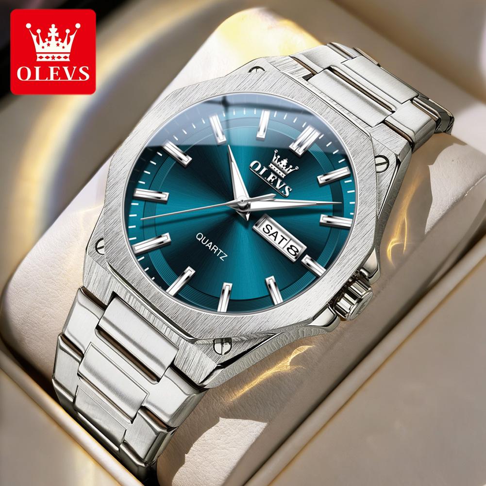 OLEVS Men's Watches Classic Luxury Fine Steel Original Quartz Wristwatch for Man Waterproof Luminous Date Week Trend Fashion New