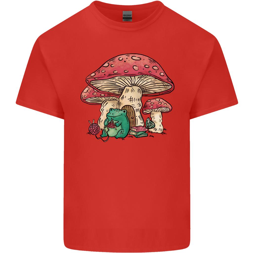 Frog Knitting Under a Mushroom Foraging Nature Unisexs Light Cotton TShirt