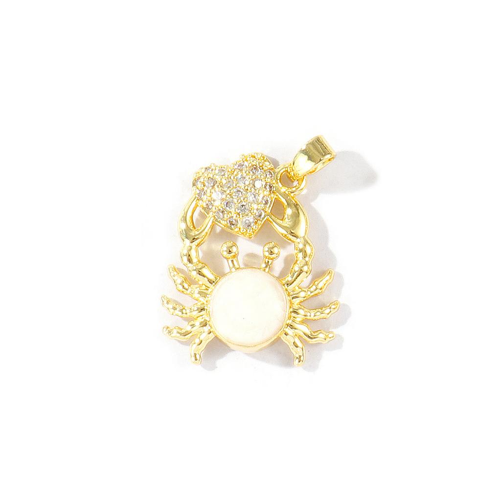 2 Pcs Cubic Zirconia Ocean Charms Turtle Lobster Crab Sun Gold Plated Enamel Micro Pave Brass Pendants For DIY Necklace Making