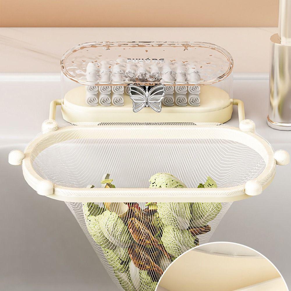 Sponge Rack Foldable Sink Strainer Suction Cup Waste Hanging Net Bracket  Leftover Soup