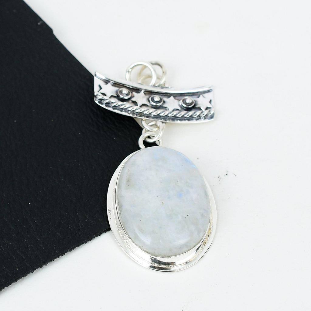 Rainbow Moonstone Gemstone Silver Pendant In 925 Sterling Silver- Handmade Design, Everyday Wear Jewelry, Unique Rainbow Moonstone Pendant Gifts