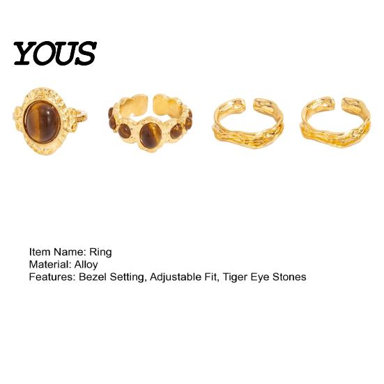 Tiger Eye Stone Ring 4Pcs/Set Finger Set, Scratch Resistant Adjustable Opening Stacking Rings for Women, Jewelry Gift Durable