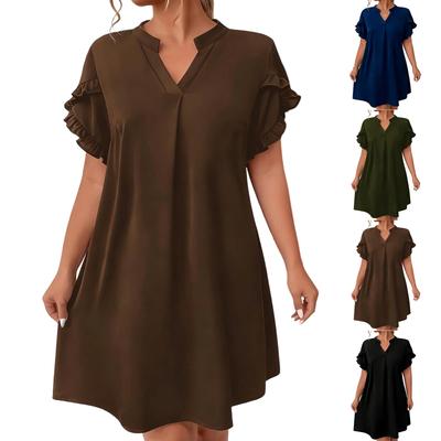 A-Linien-Kleid für Damen mit Rüschenärmeln, fließendem Schnitt und Ärmeln, geeignet für Sommerkleid-Anlässe