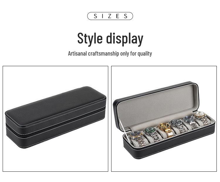 Portable Black and Blue-Gray Leather Zipper Watch Box with 6, 10, or 12 Slots - Flip-Top Jewelry Storage