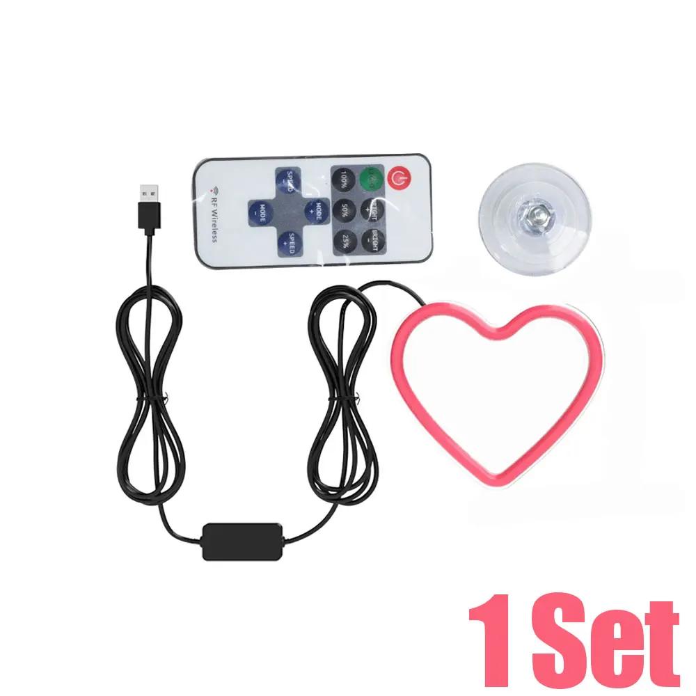Car Window LED Lights Glowing Heart Atmosphere Lamp USB Wiring Car Modification Neon Car Interior Decoration Lights Strip