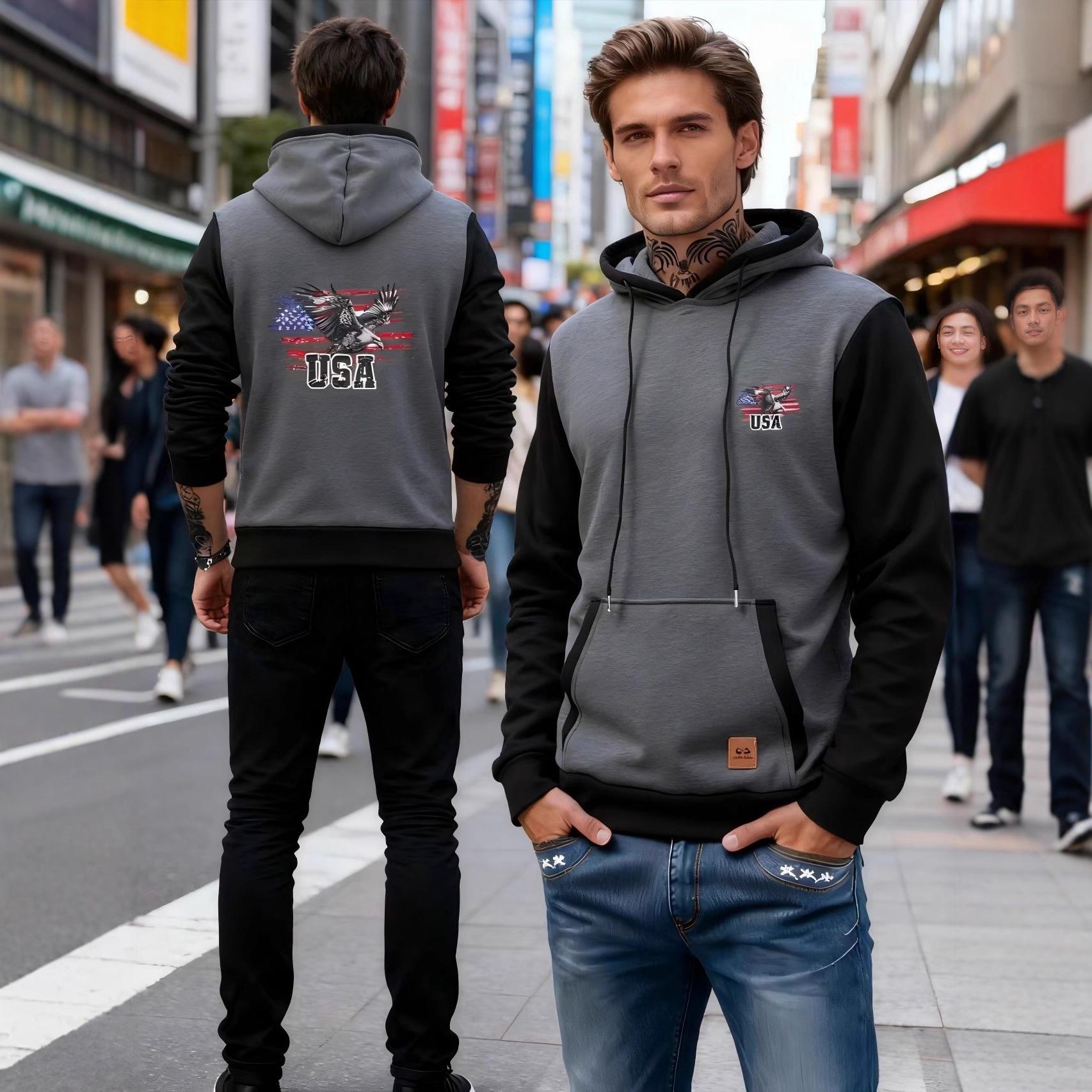 

Men s 2025 Color Block Patchwork Fleece Hoodie - Autumn/Winter Collection XXL темно-сірий