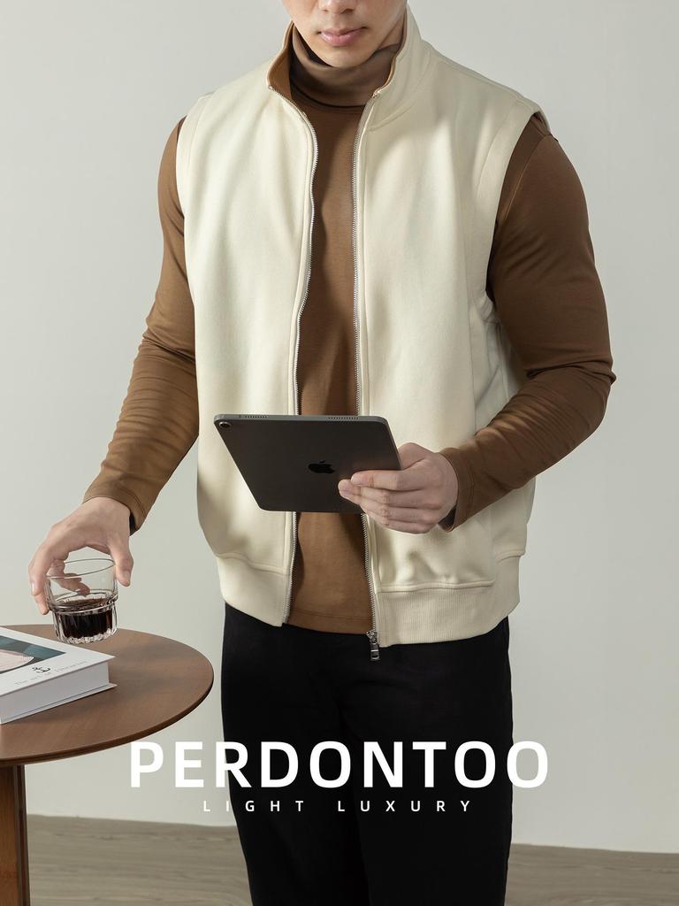 Leichter Luxus Stil Herren Hautfreundliche Baumwolle Stehkragen Reißverschluss Weste - Lässige Herbst/Winter Layering Weste Jacke