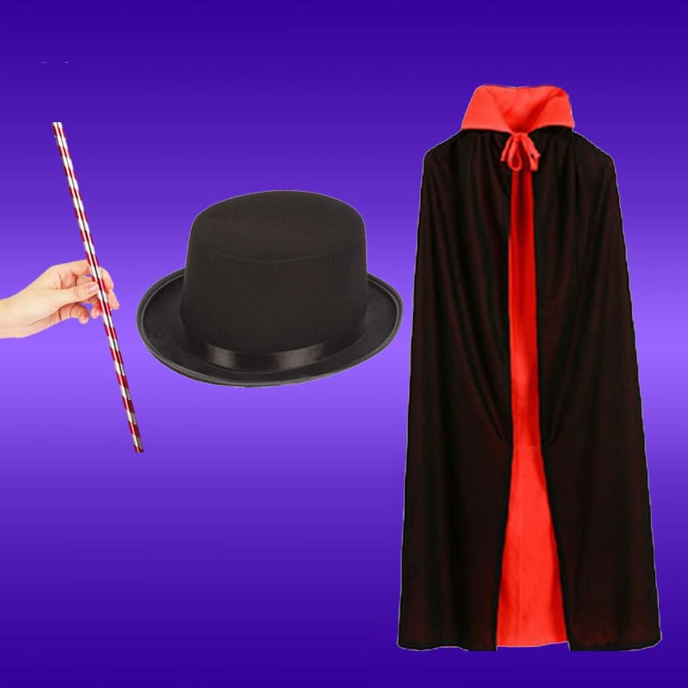 DIFEIUKI Magician Dracula Costume, 3-Piece Set (Cape, Hat, Magic Wand) for Kids, Magician Cosplay, Magic Supplies, Magic Costume, Birthday Gift,