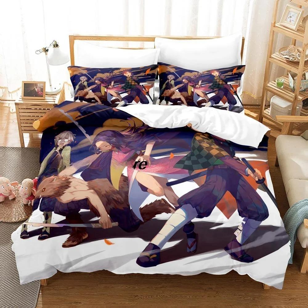 3D Printed Anime Bed Sheet Demon Slayer Bedding Set Single Twin Full Queen King Size Bed Set Adult Kid Bedroom Duvet Cover Sets