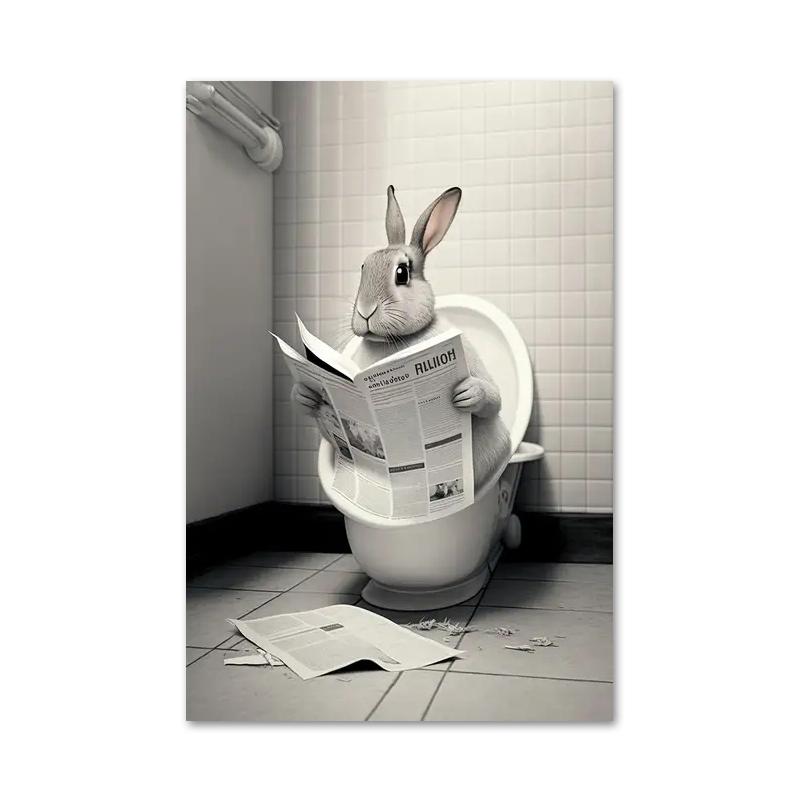 Funny Bathroom Humorous Animal Bear Dog Tiger Sitting On Toilet Reading Newspaper Canvas Painting Posters and Prints Wall Art
