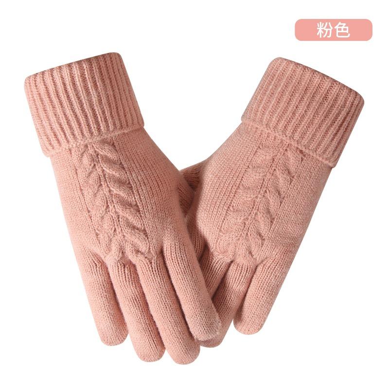 Touch screen gloves women's winter outdoor riding warm and cold-proof piled thickened flat machine jacquard, knitted gloves