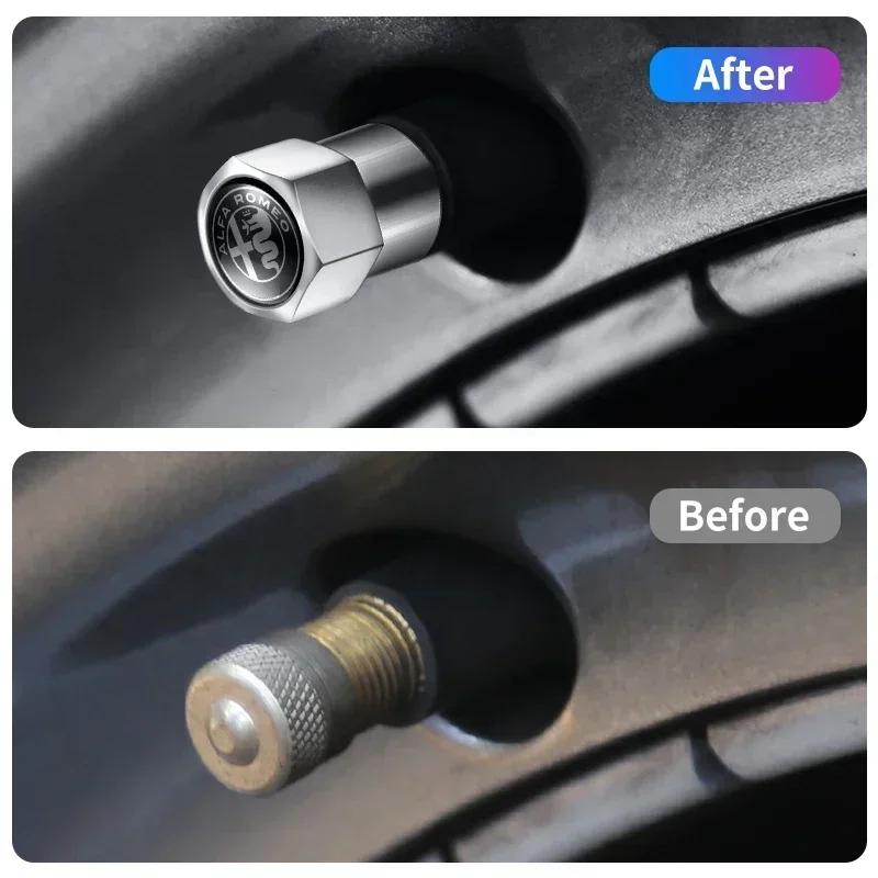 2026 Hot Alfa Romeo 4Pcs 3D Metal Tire Valve Caps Car Tyre Air Stems Cover For Alfa Romeo Giulia Stelvio Giulietta 156 159 147 M