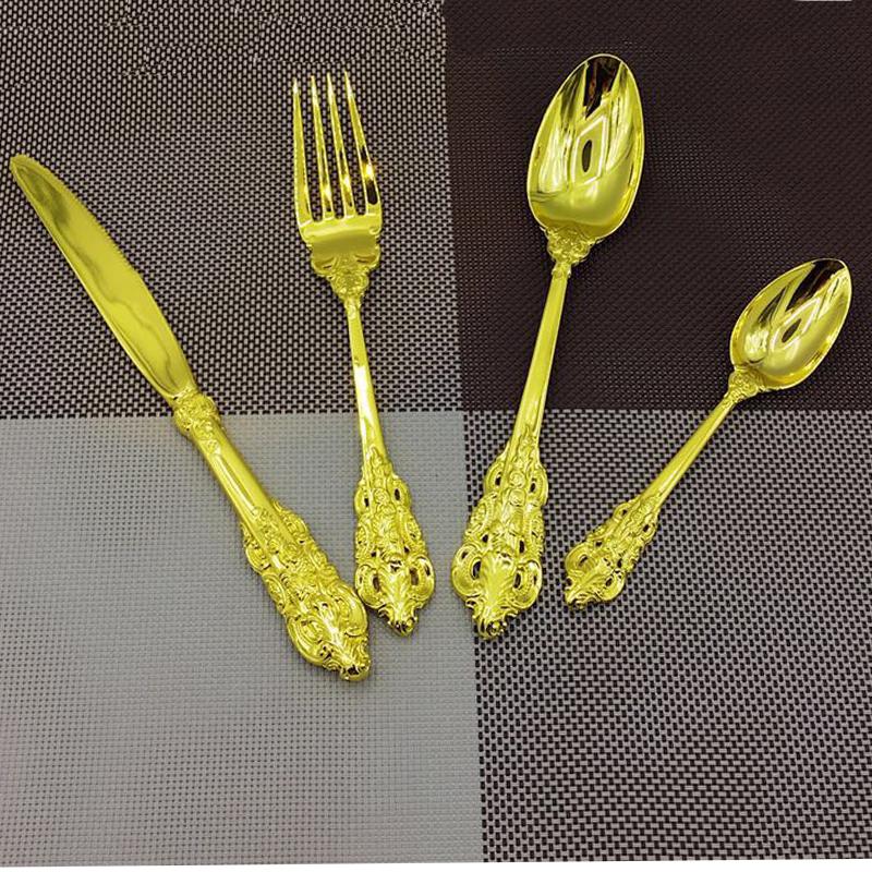 Silver Plated Stylish Design Dinnerware Wedding Occasion Cutlery Xmas Gift Silverware Tableware Dinner Knife Fork Teaspoon Restaurant 4-24Pcs Luxury