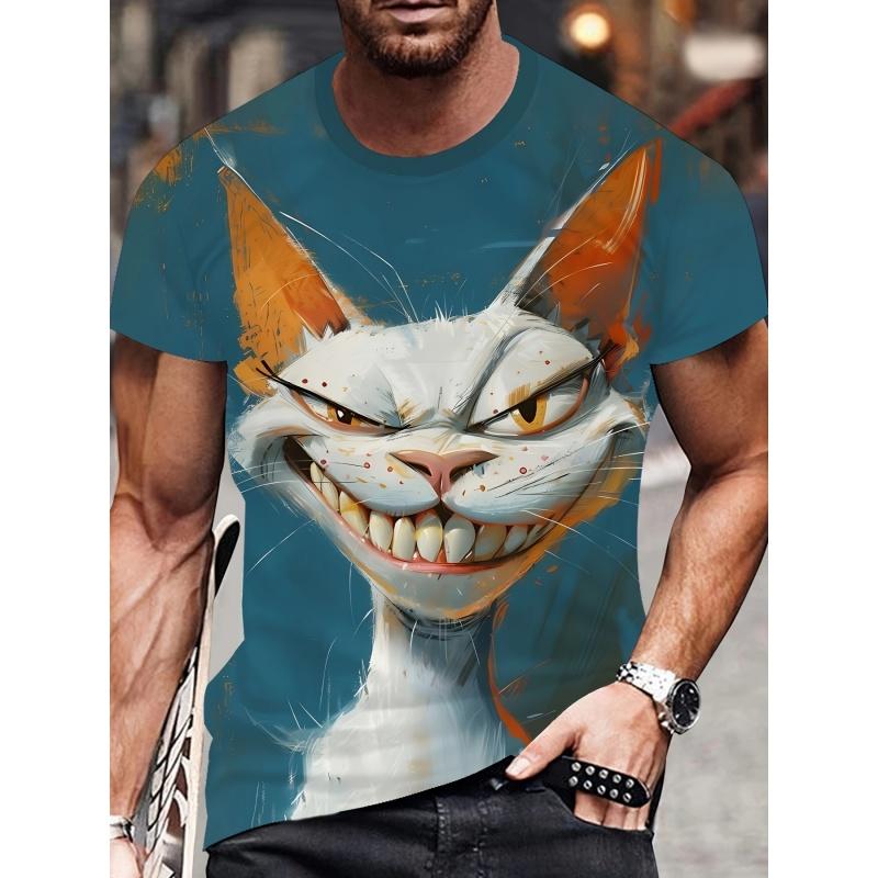 Summer Round Neck 3D Print Funny Animal Pattern Top Fashionable Casual Short Sleeved Men's T-shirts