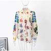 Casual Women's Print Shirt Lantern Sleeve Turn-down Collar Female Shirts 2023 Fashion Cartoon Lady Top Street Print Temperamental Shirt Women