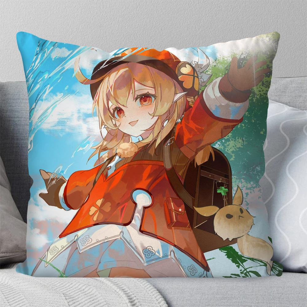 Klee Anime Spiel Genshin Impact Kissenbezug Quadratisches Kissen Schlafzimmer Sofa Freizeit Komfort Kissen Wohnzimmer Heimdekoration 40X40