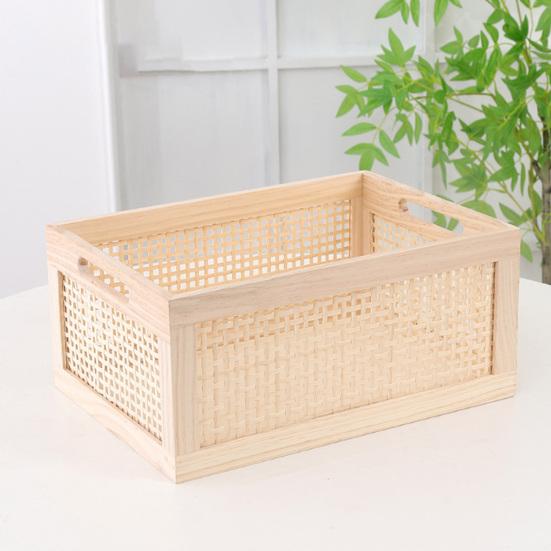 Scatola porta dischi in vinile Durevole MDF Rattan Porta dischi in vinile con manico Cubico Organizzatore da scrivania per album per dischi in vinile Contenitore multiuso