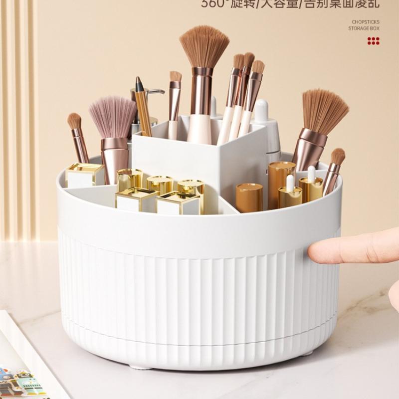 1 Stück 360° drehbarer Make-up-Pinsel-Organizer Kosmetik-Organizer 5 Fächer Make-up-Pinsel-Becher Badezimmer-Waschtisch Schreibtisch Aufbewahrungs-Halter Tasche