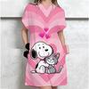 Sommer Lockeres Bedrucktes T-Shirt Kleid Damen Kurzarm Kleid Cartoon Stil Polyester Stoff Taschenlos Bequem Übergröße Kleider