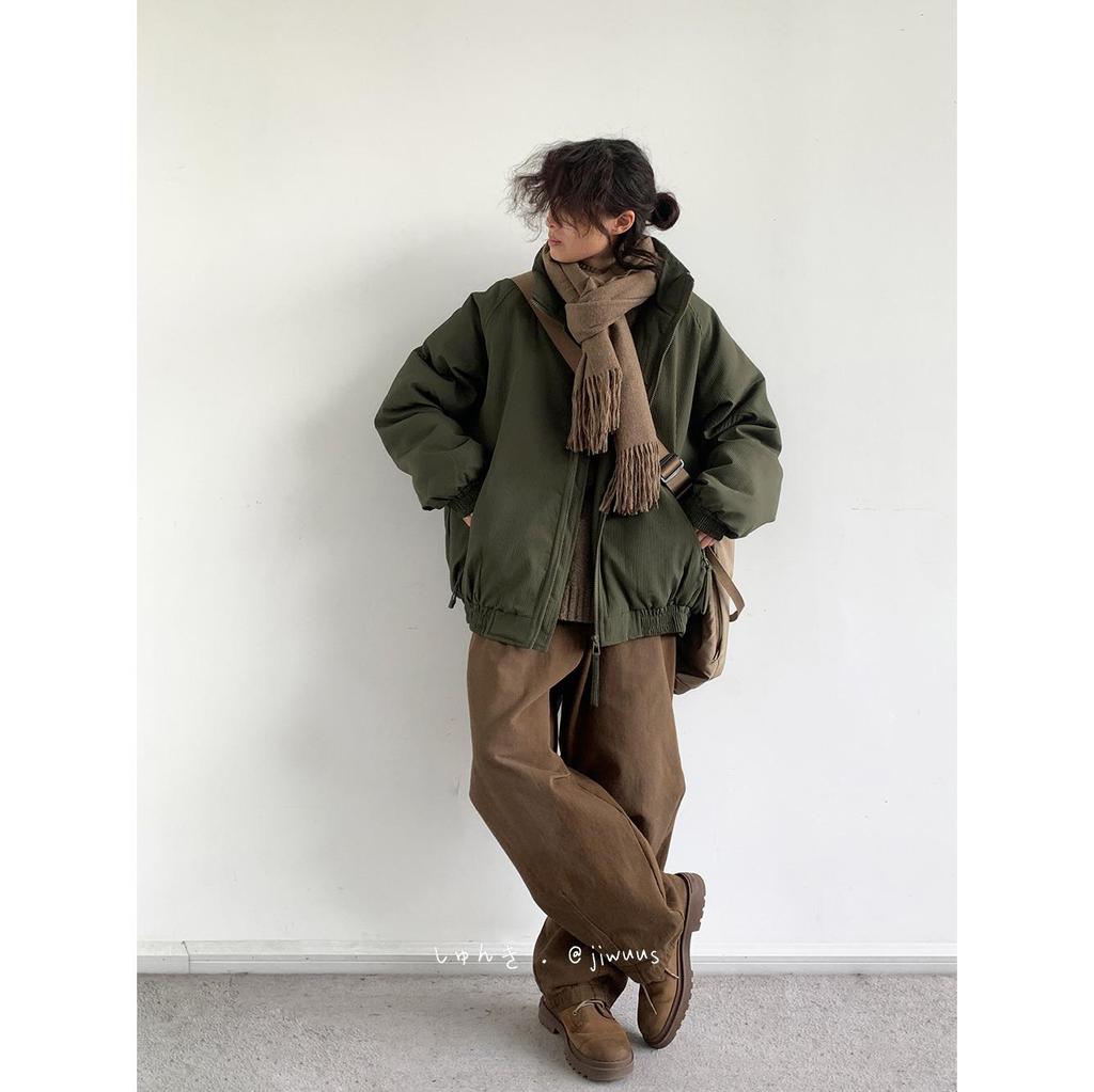Unisex Neutral Maillard Coffee Stripe Cotton Puffer Jacket