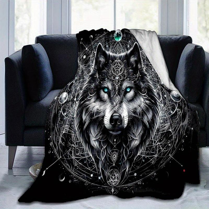 1pc Wolf Design Blanket  Cartoon for Home Decor, Gift Idea, Living Room, Travel, Camping, Car Blankets