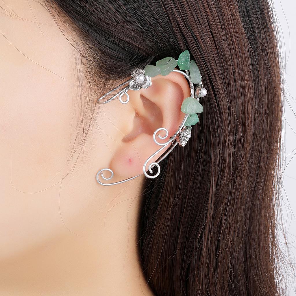 Earrings Retro Earless Flower Ear Bone Clip Rose Branch Elf Fringed Ear Hanging Ear Clip